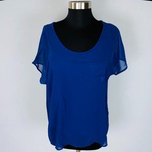 Design History Blue Pocketed Short Sleeve Top S